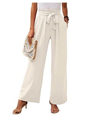 Wide Leg Pants with Pockets High Waist Tie Knot Lightweight Casual Trousers